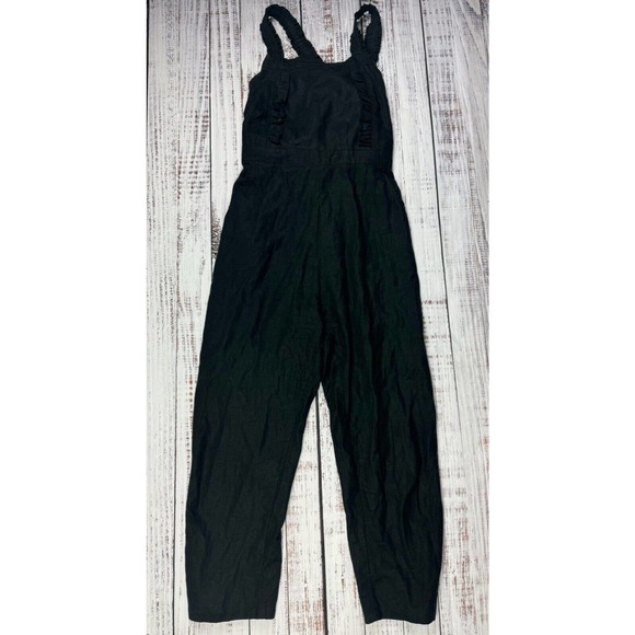 Rue Stiic Linen Blend Black Costella‎ Overalls Jumpsuit Sz M - Picture 1 of 4